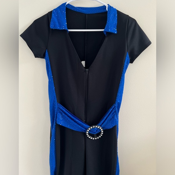 2 pc. Set Jumpsuit + Bandeau Belted Sequin Dance Costume Zip Front Children’s L - Picture 9 of 14